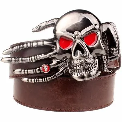 Skull Hand Heavy Skeleton Head Devil Hand Metal Rock Buckle Belt for Men