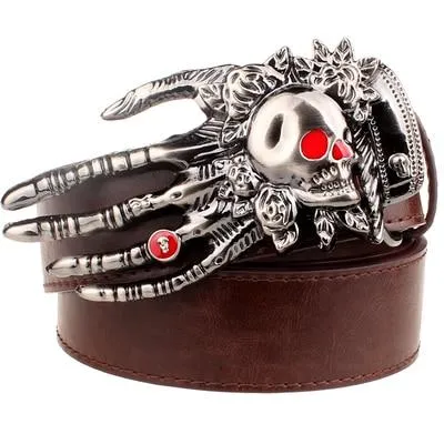 Skull Hand Heavy Skeleton Head Devil Hand Metal Rock Buckle Belt for Men