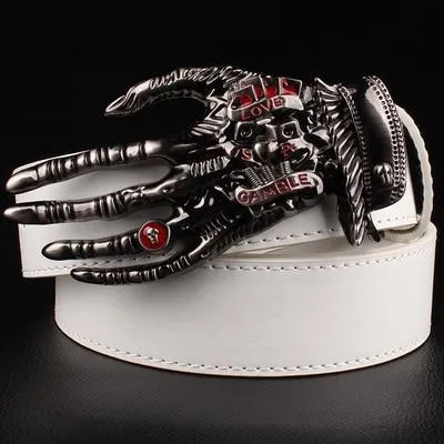 Skull Hand Heavy Skeleton Head Devil Hand Metal Rock Buckle Belt for Men