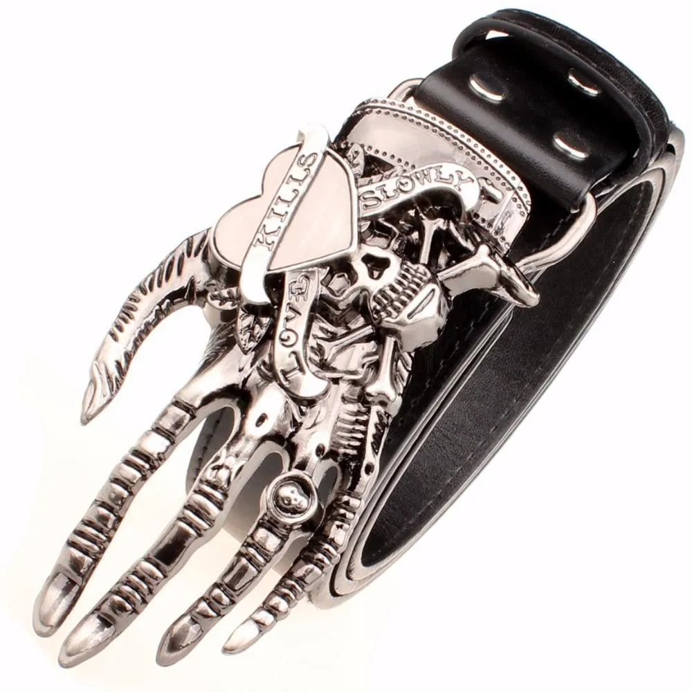 Skull Hand Heavy Skeleton Head Devil Hand Metal Rock Buckle Belt for Men