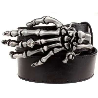 Skull Hand Heavy Skeleton Head Devil Hand Metal Rock Buckle Belt for Men