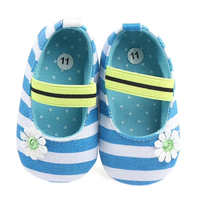 Striped Mary Jane Shoes with Daisy