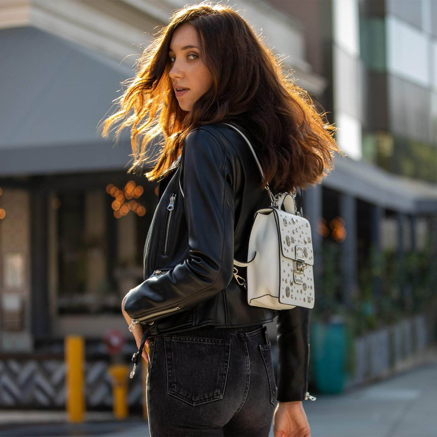 The Hollywood Leather Purse Backpack White