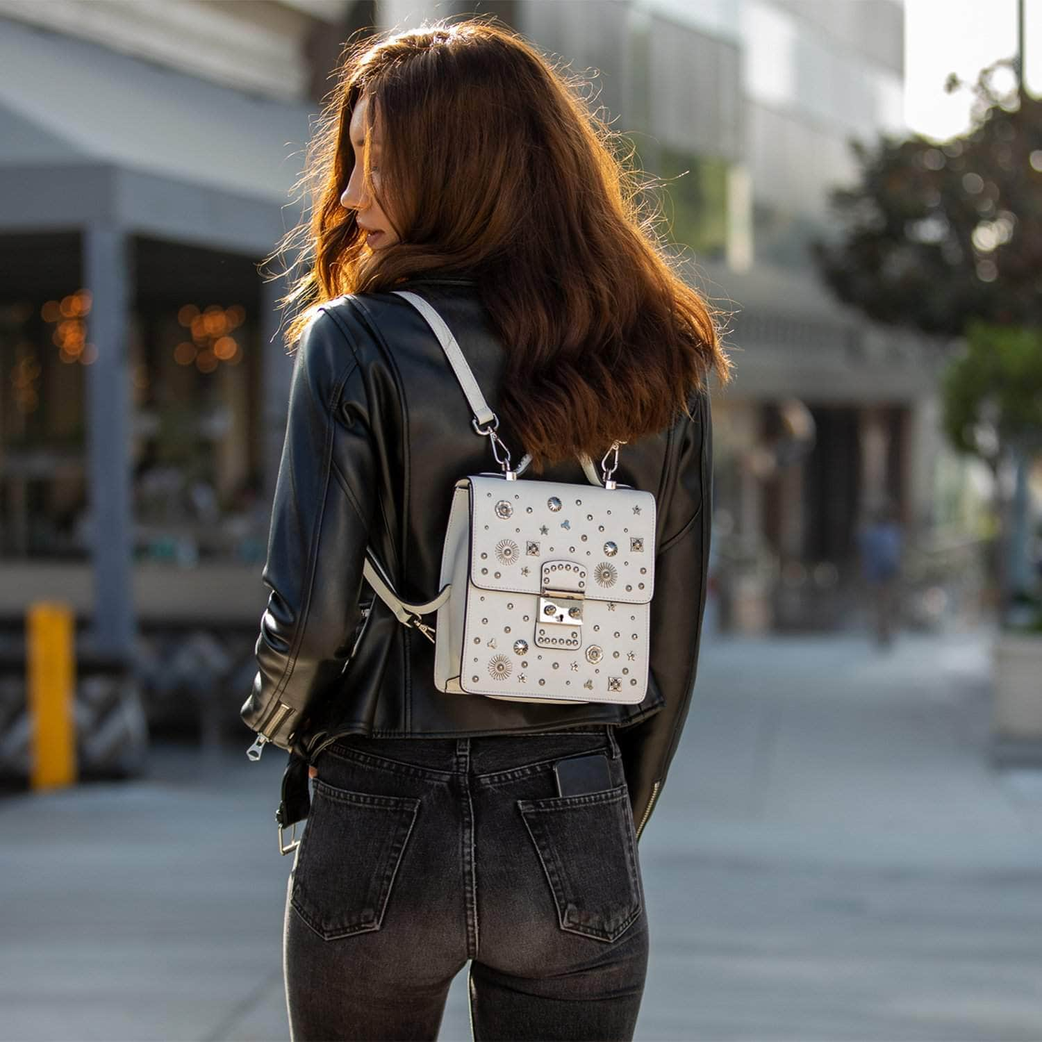 The Hollywood Leather Purse Backpack White