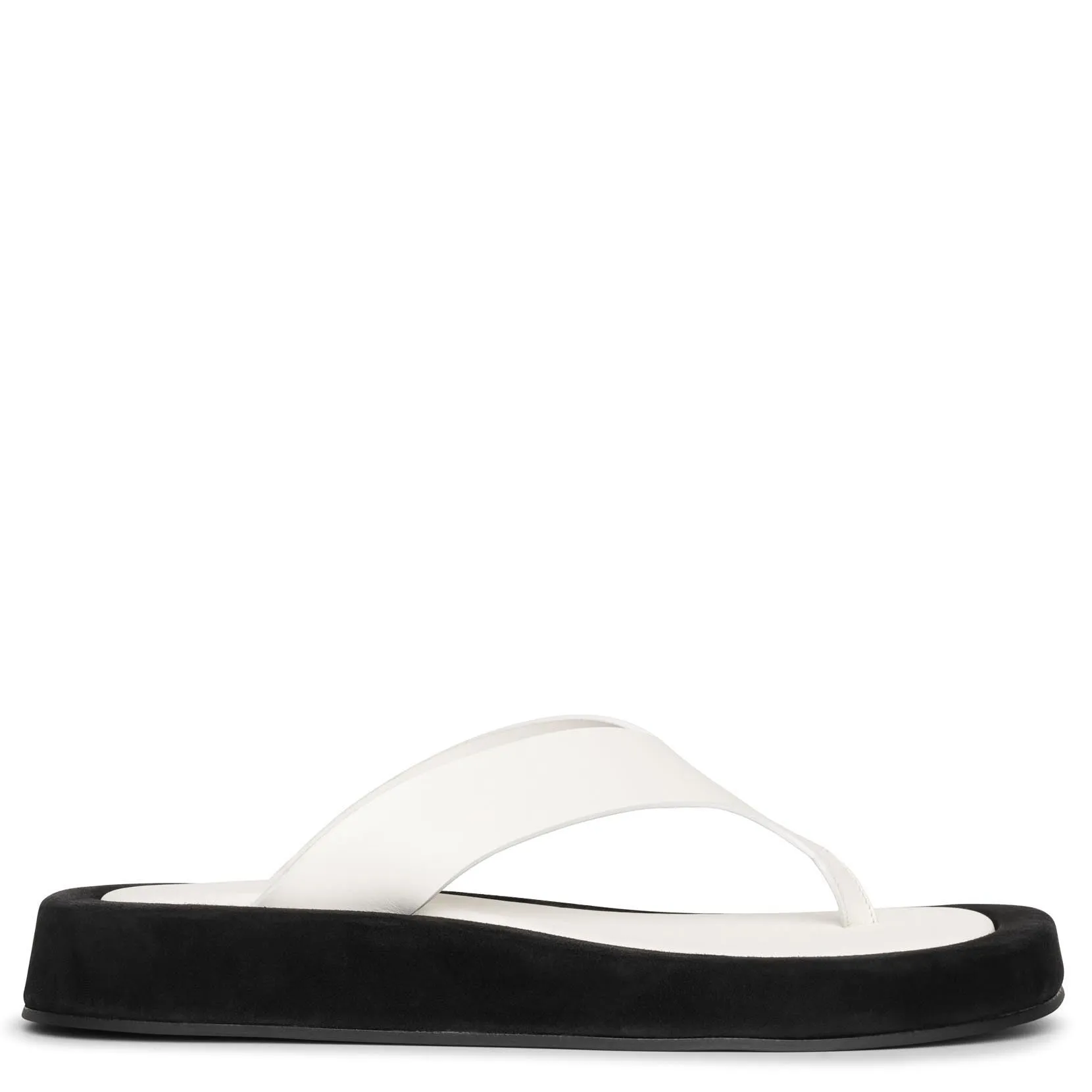 The Row Ginza two-tone leather and suede platform flip flops