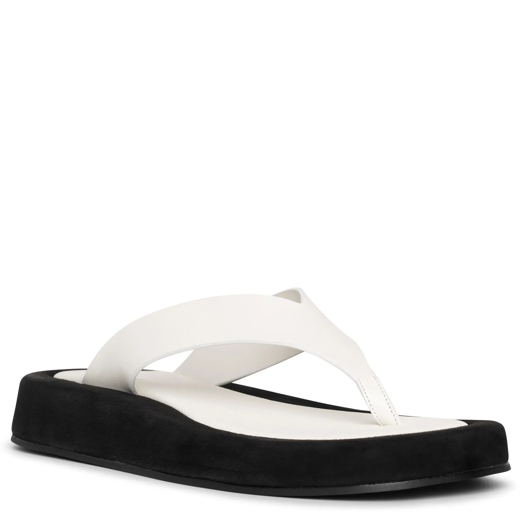 The Row Ginza two-tone leather and suede platform flip flops