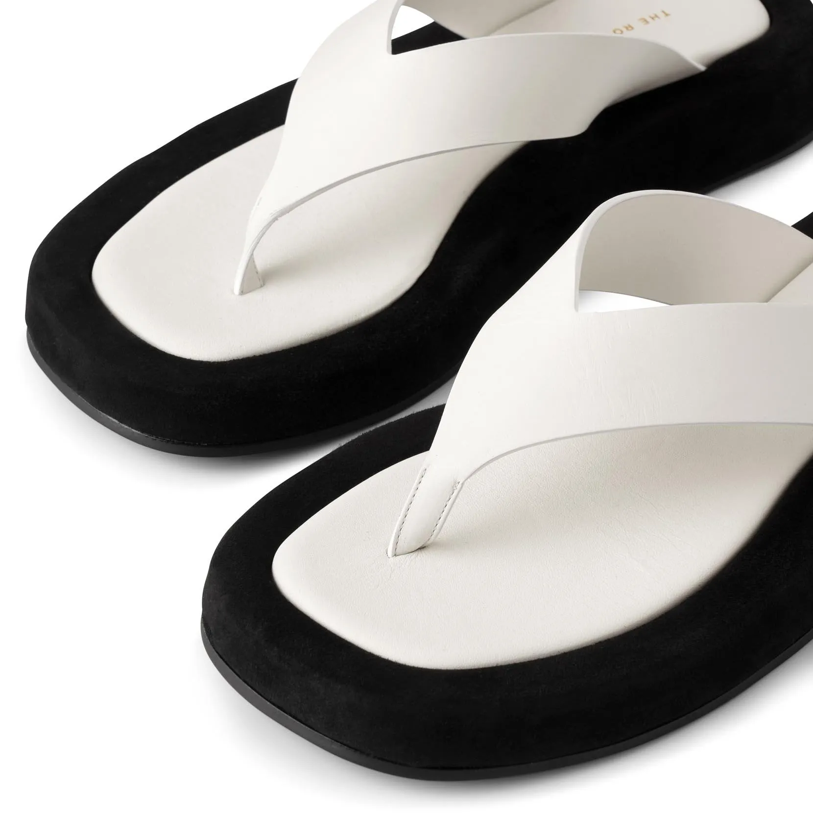 The Row Ginza two-tone leather and suede platform flip flops