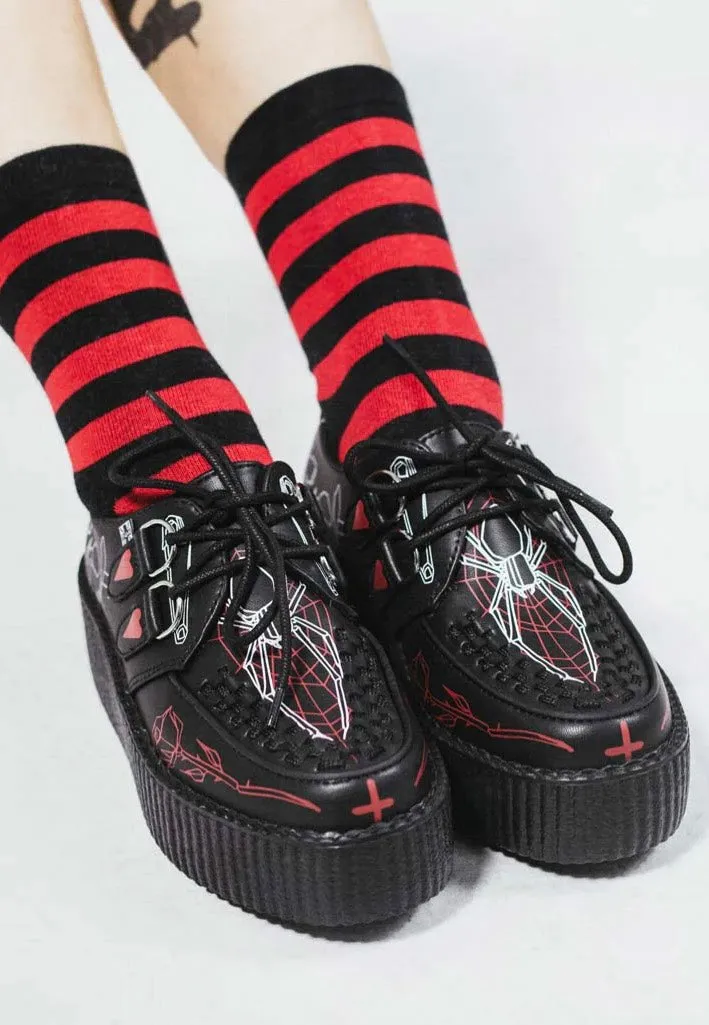 T.U.K. x Eliza Sidney - Viva High Sole Black Skull Print - Girl Shoes