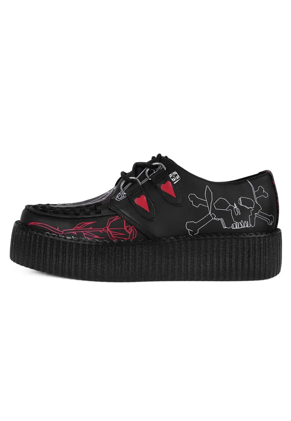 T.U.K. x Eliza Sidney - Viva High Sole Black Skull Print - Girl Shoes