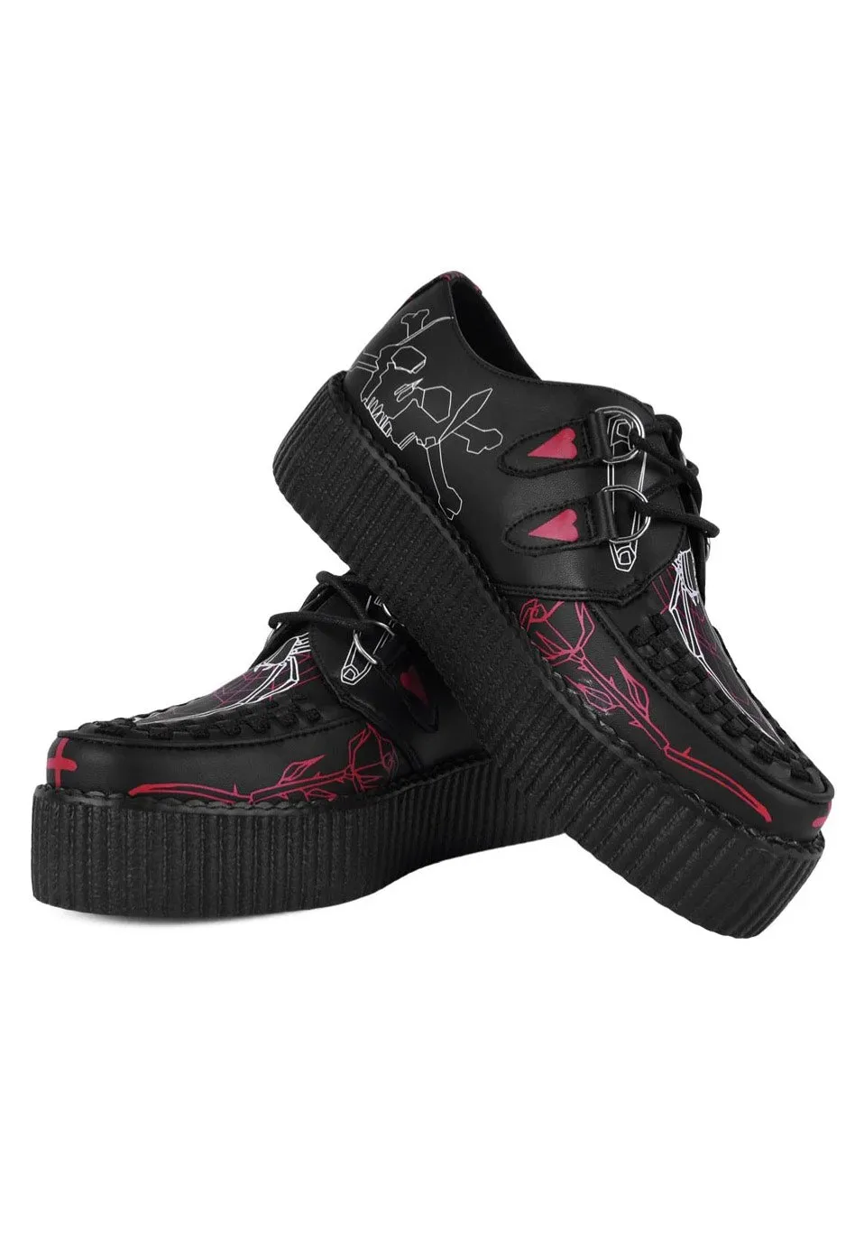 T.U.K. x Eliza Sidney - Viva High Sole Black Skull Print - Girl Shoes