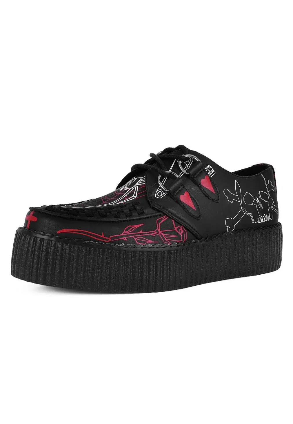 T.U.K. x Eliza Sidney - Viva High Sole Black Skull Print - Girl Shoes