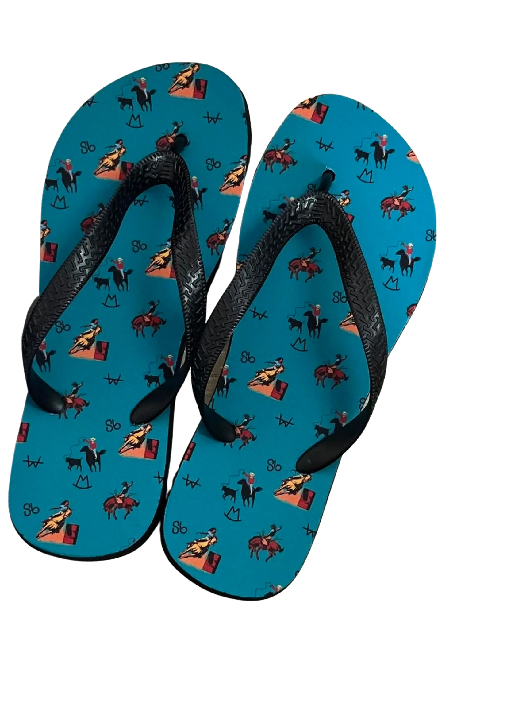 Turquoise Vintage Cowboy Flip Flops