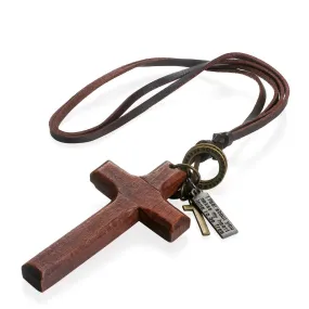 Vintage Wood Cross Charm Necklace