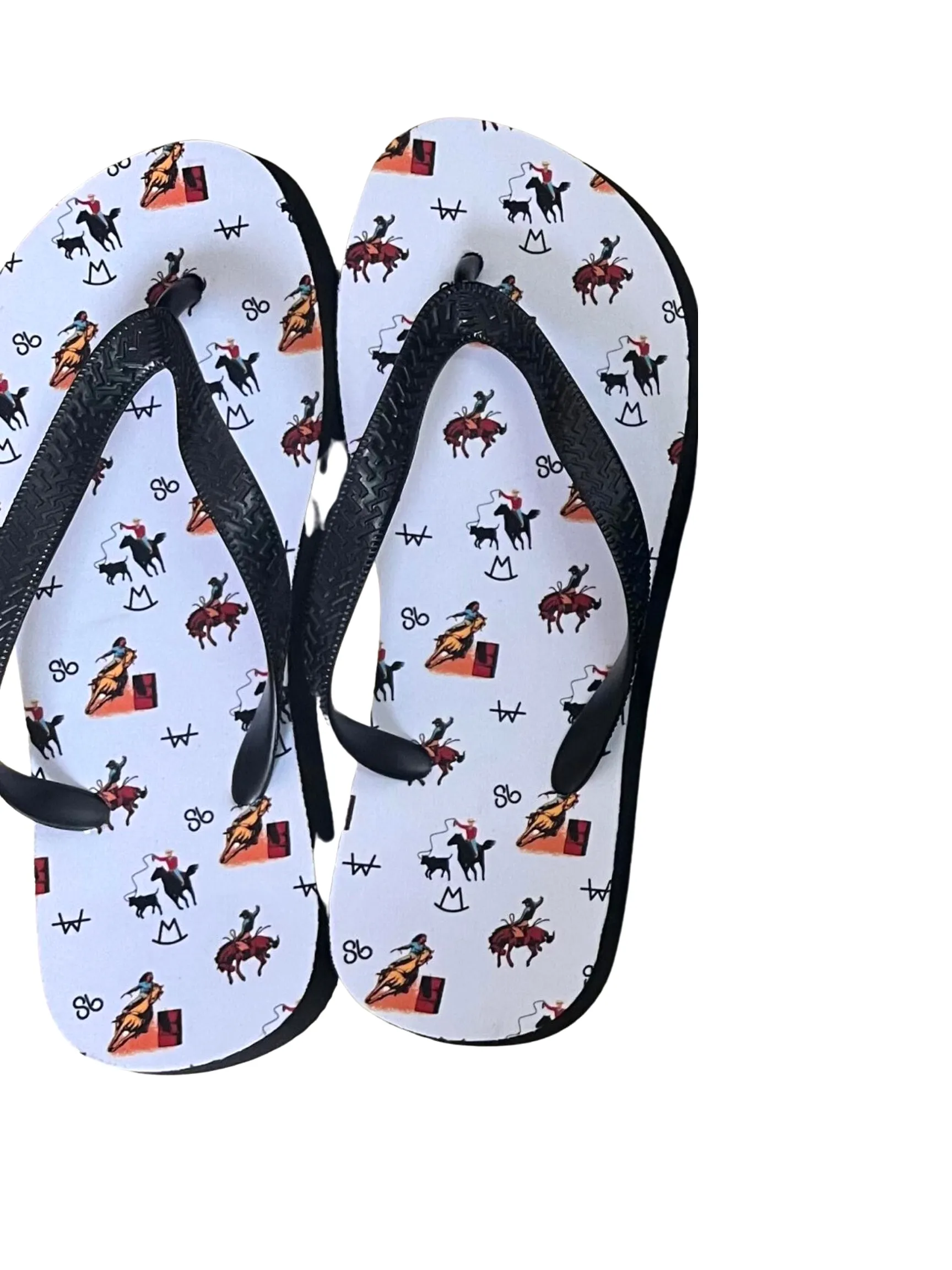 White Vintage Cowboy Flip Flops