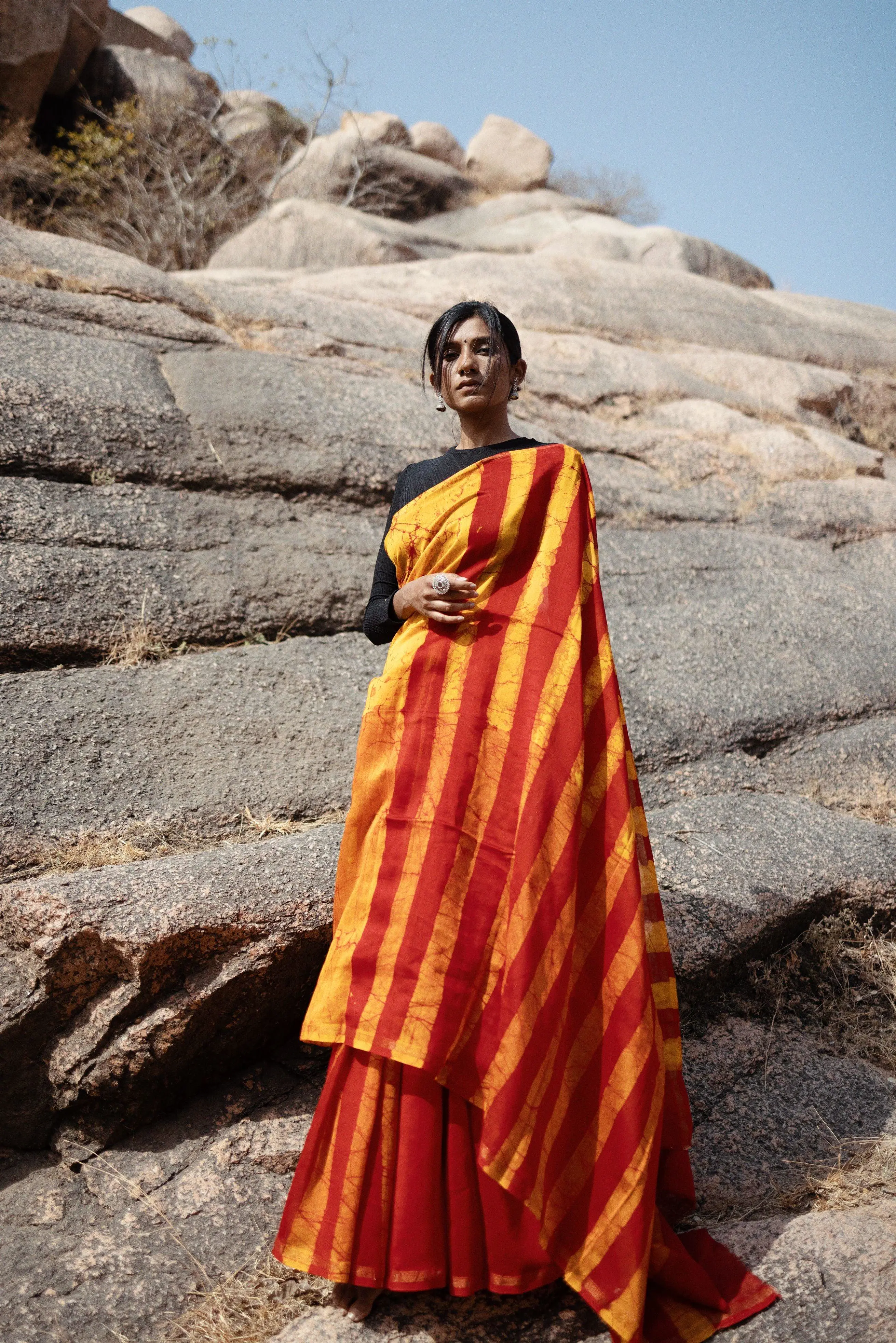 Zahra Batik dye Orange Silk cotton Saree