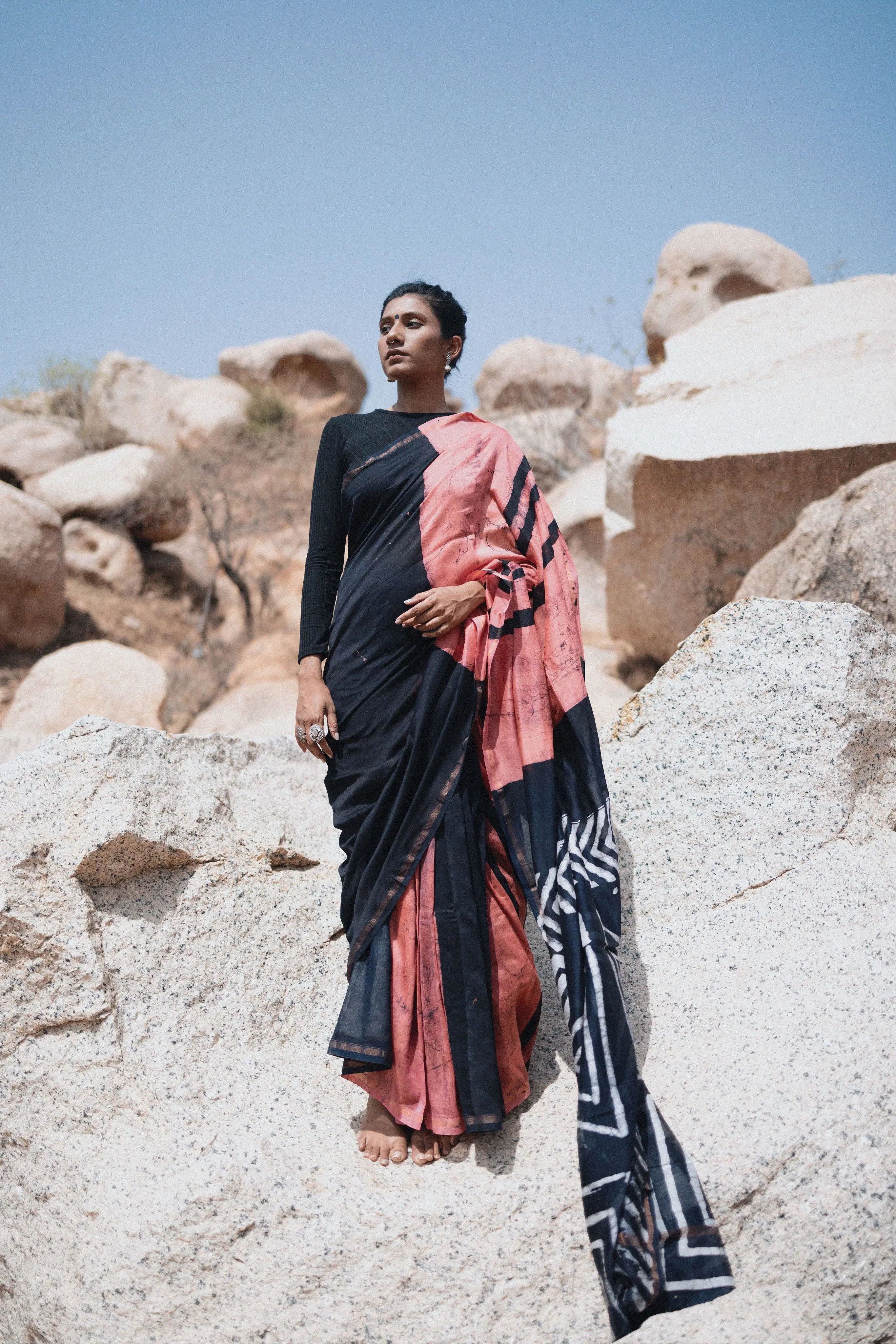 Zahra Batik dye pink navy blue Silk cotton Saree