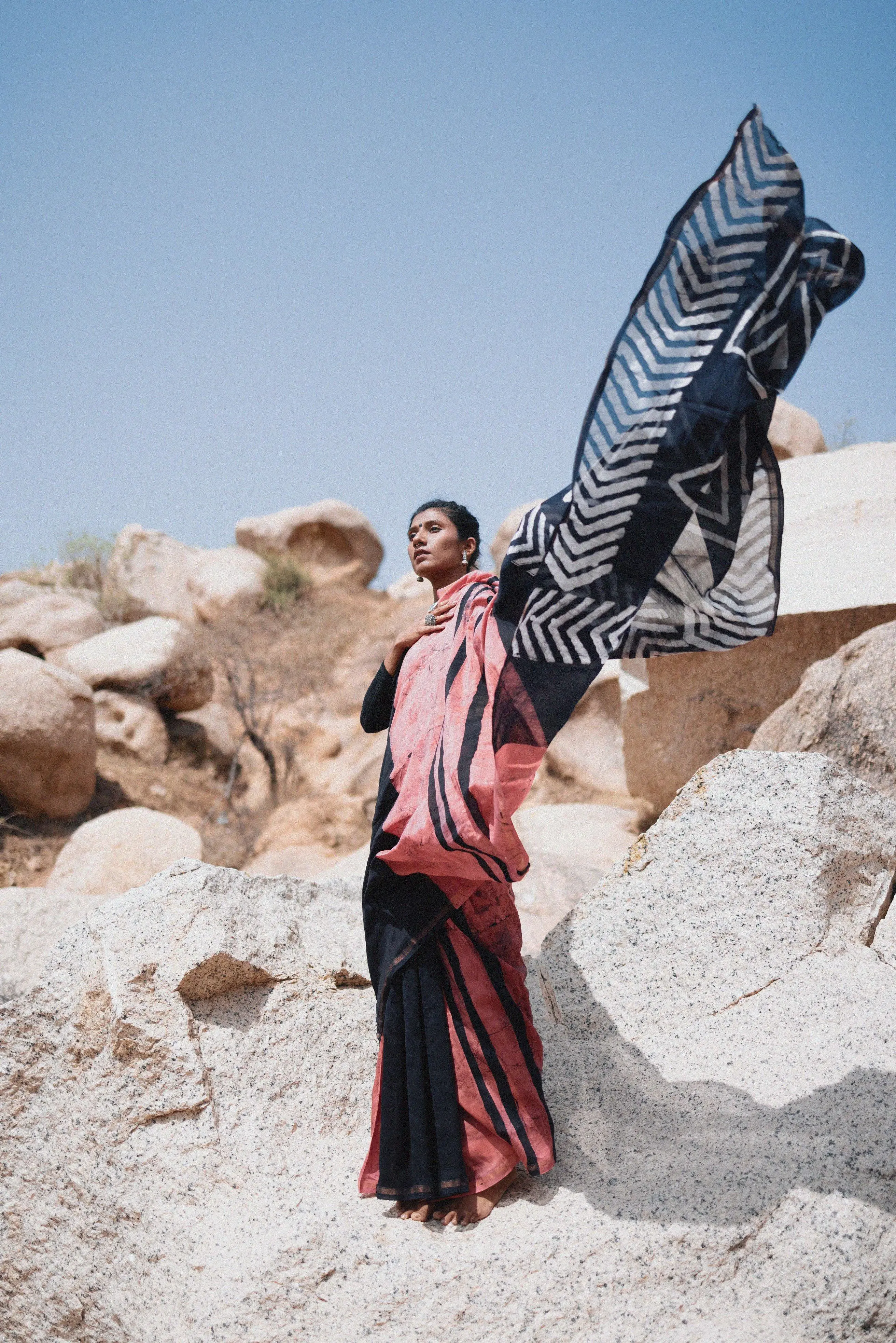 Zahra Batik dye pink navy blue Silk cotton Saree